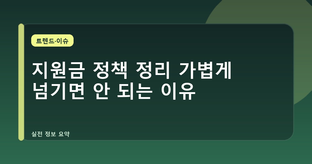 지원금 정책 정리 가볍게 넘기면 안 되는 이유